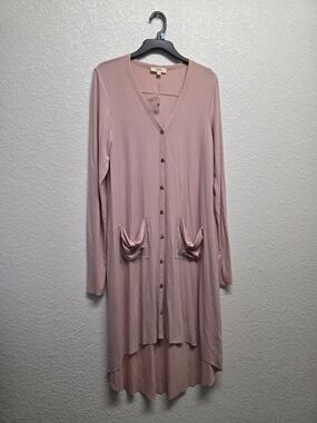 NWT KyeMi Ribbed Asymmetrical Light Pink Long Button-Front Women's Dress Size
